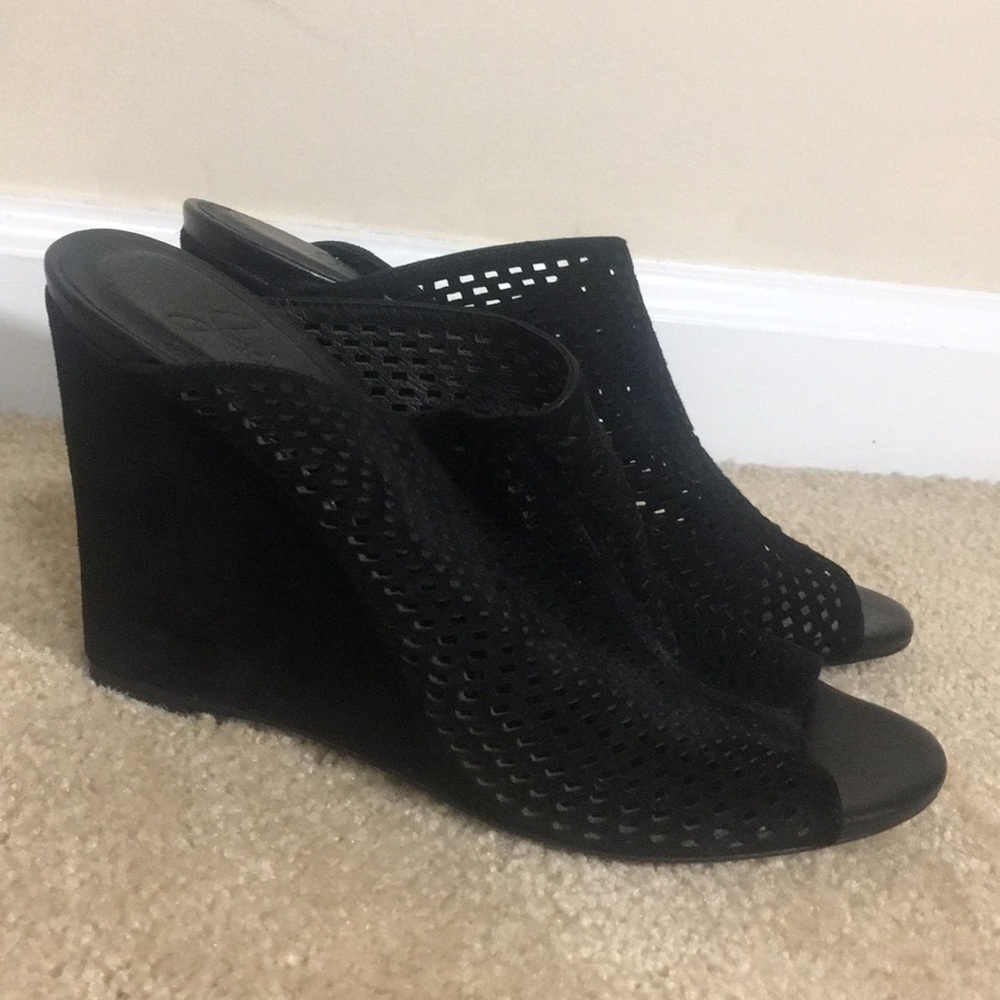 JOIE Shoes Black Mesh Suede Heel Wedges Size 8